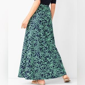 2X Talbots Bi-Color Bloom Pistachio Mint Maxi Cotton Blend Skirt NWT